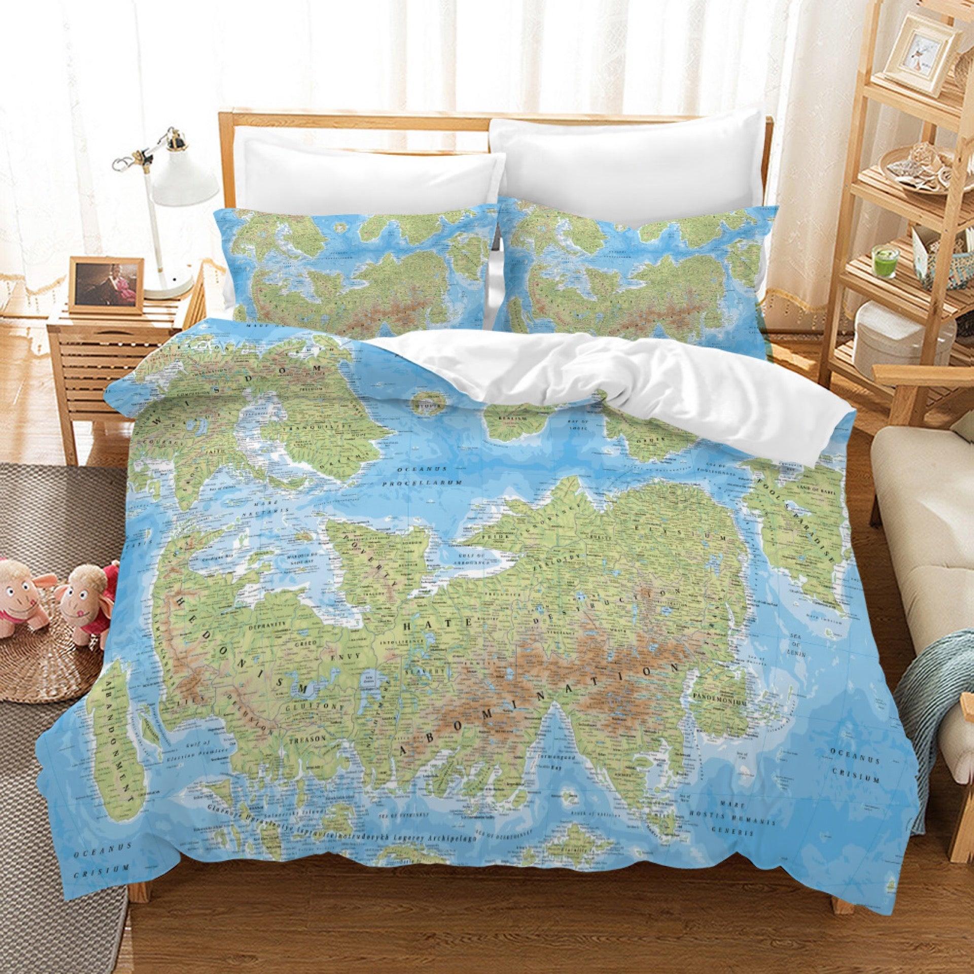 Map of the World #3 Duvet Cover Quilt Cover Pillowcase Bedding Set Home Bedroom Decor