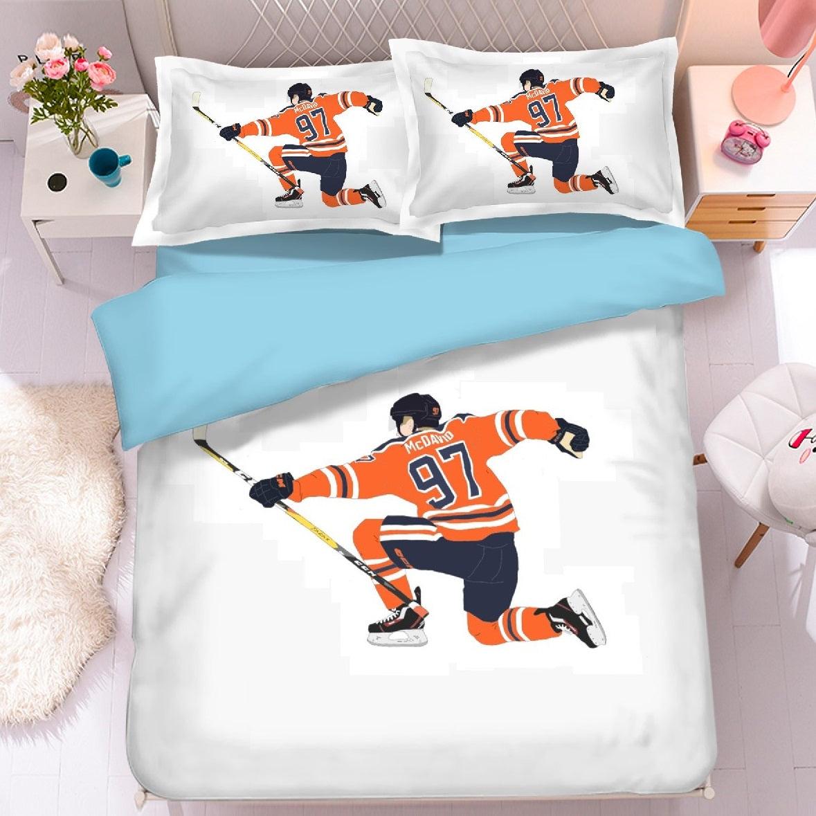 Ice Hockey Edmonton Oilers Duvet Case Quilt Cover Pillowcase Bedding Set Home Bedroom Decor