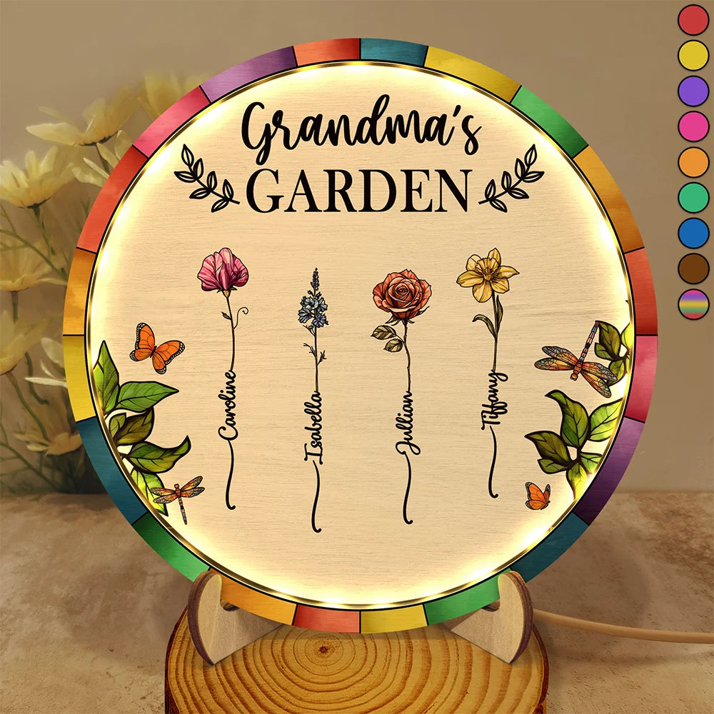 Birth Flower Grandma's Garden Allleftout Led Light Wooden Plaque