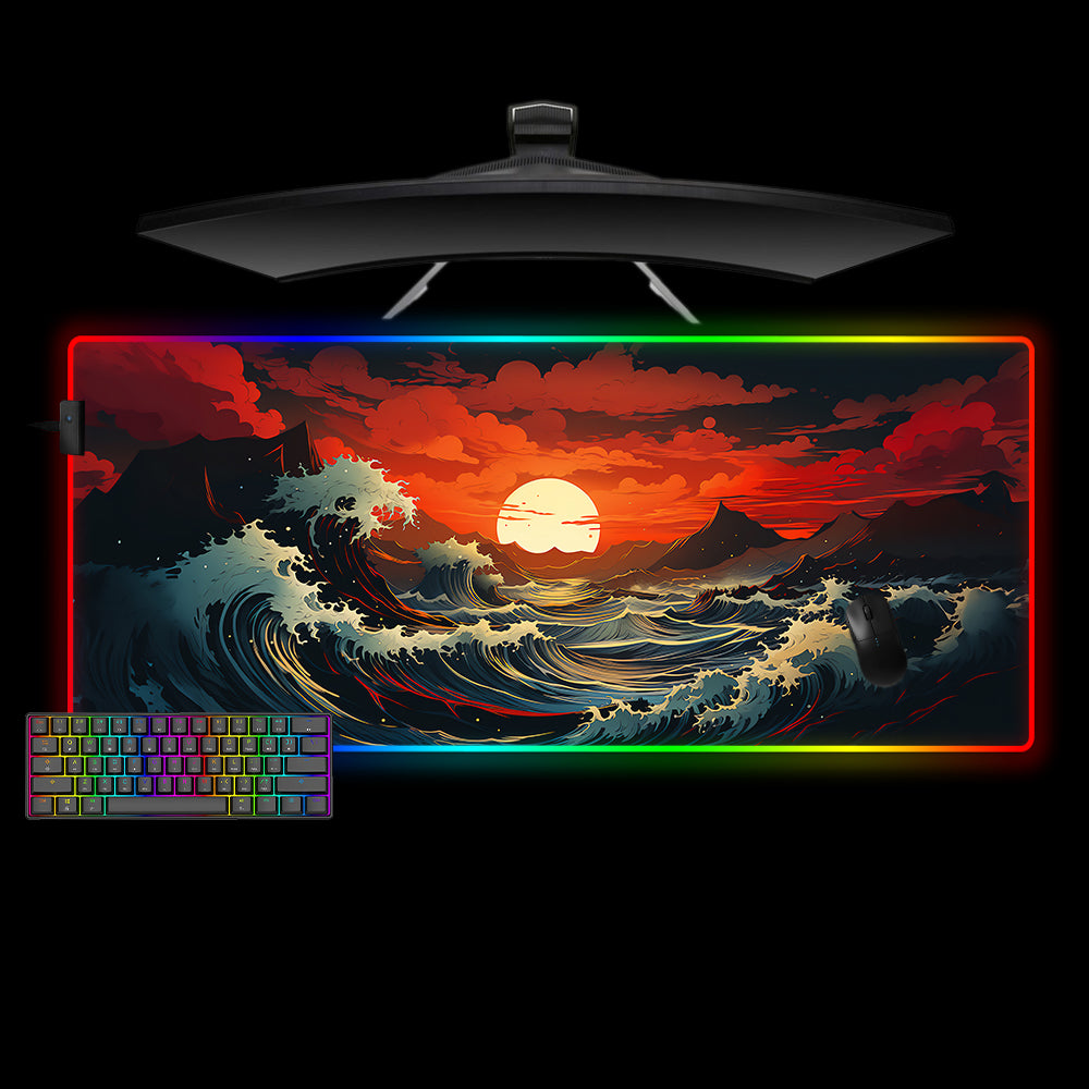 Allleftout Great Wave Sunset Design M-Xxl Size Rgb Gaming Mouse Pad, Computer Desk Mat