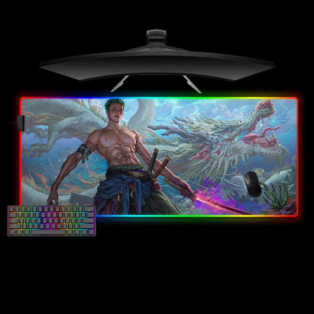 Allleftout Roronoa Zoro Dragon Design M-Xxl Size Rgb Gaming Mouse Pad, Computer Desk Mat
