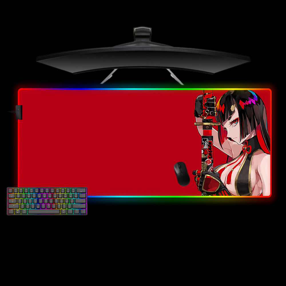 Allleftout Cyber Samurai Girl Design M-Xxl Size Rgb Gaming Mouse Pad, Computer Desk Mat
