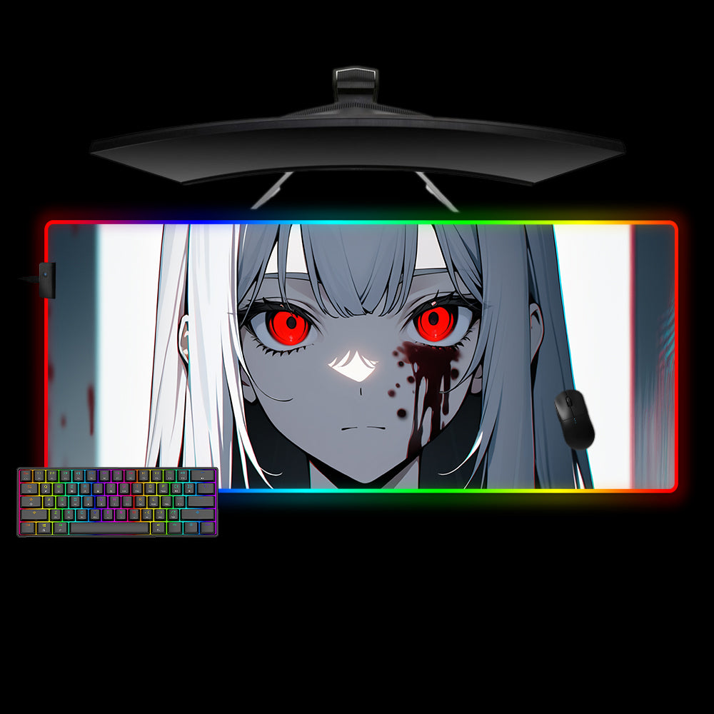 Allleftout Red Eyed Anime Girl Design M-Xxl Size Rgb Gaming Mouse Pad, Computer Desk Mat