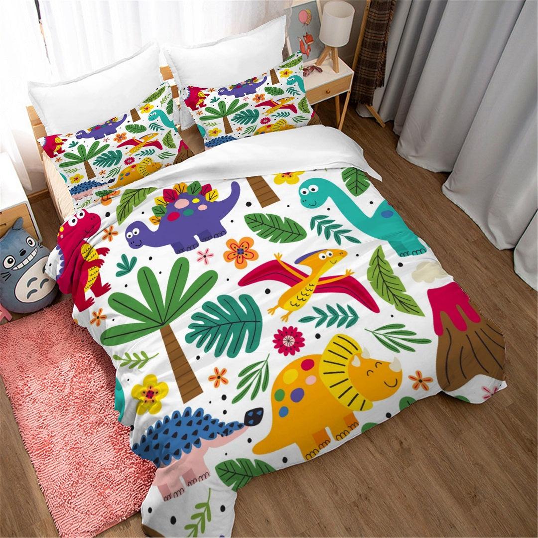 Cartoon Little Dinosaur #3 Duvet Case Quilt Cover Pillowcase Bedding Set for Kids Home Decor