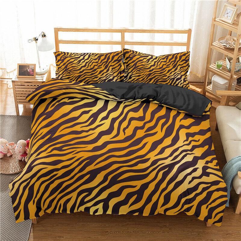 Animal Tiger Stripes Duvet Quilt Cover Twin Queen Bedding Set Comforter Cover