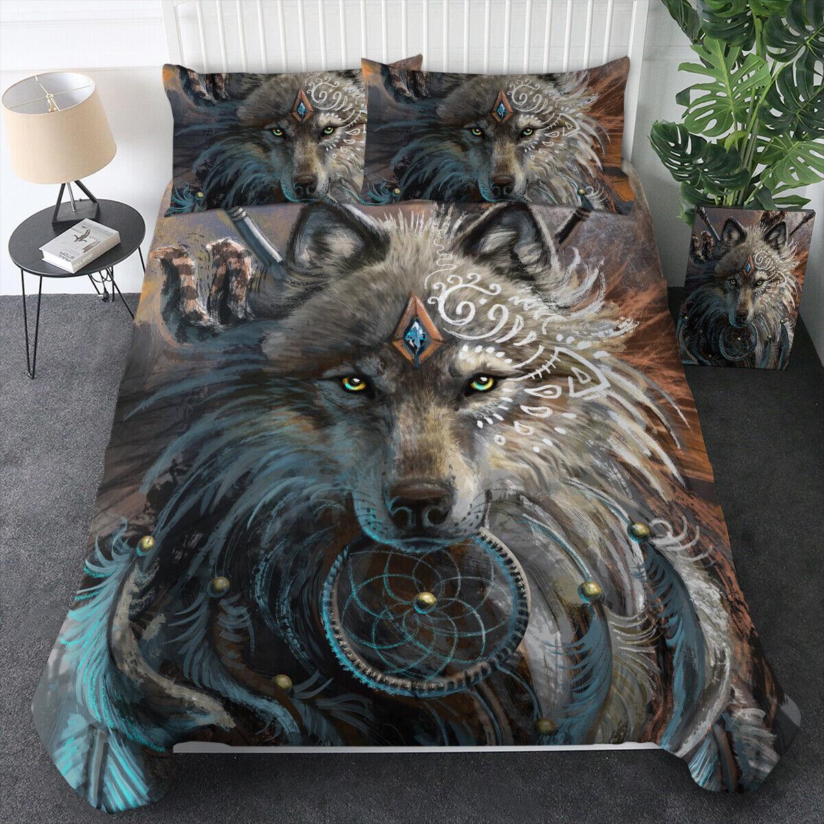 Animal Wolf Duvet Cover Set For Comforter Bedding Queen Size 2Pillowcases Kids