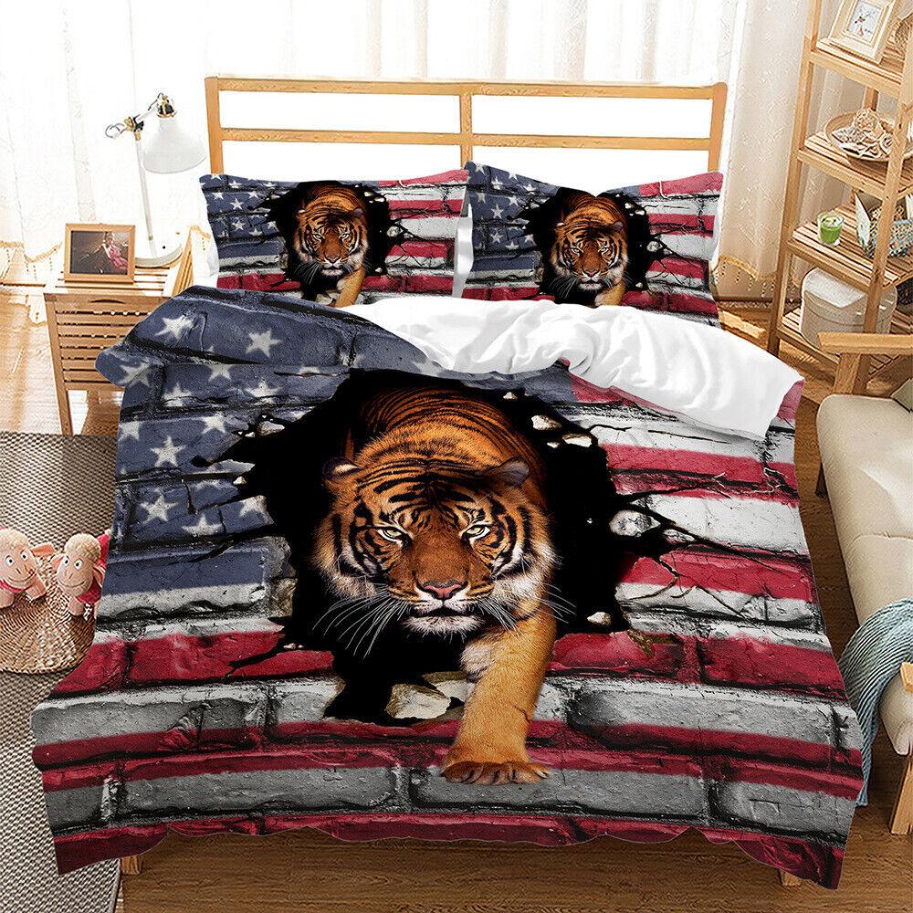 Tiger Animal Flag Duvet Cover Quilt Cover Twin Queen Bedding Set Comforter Cover