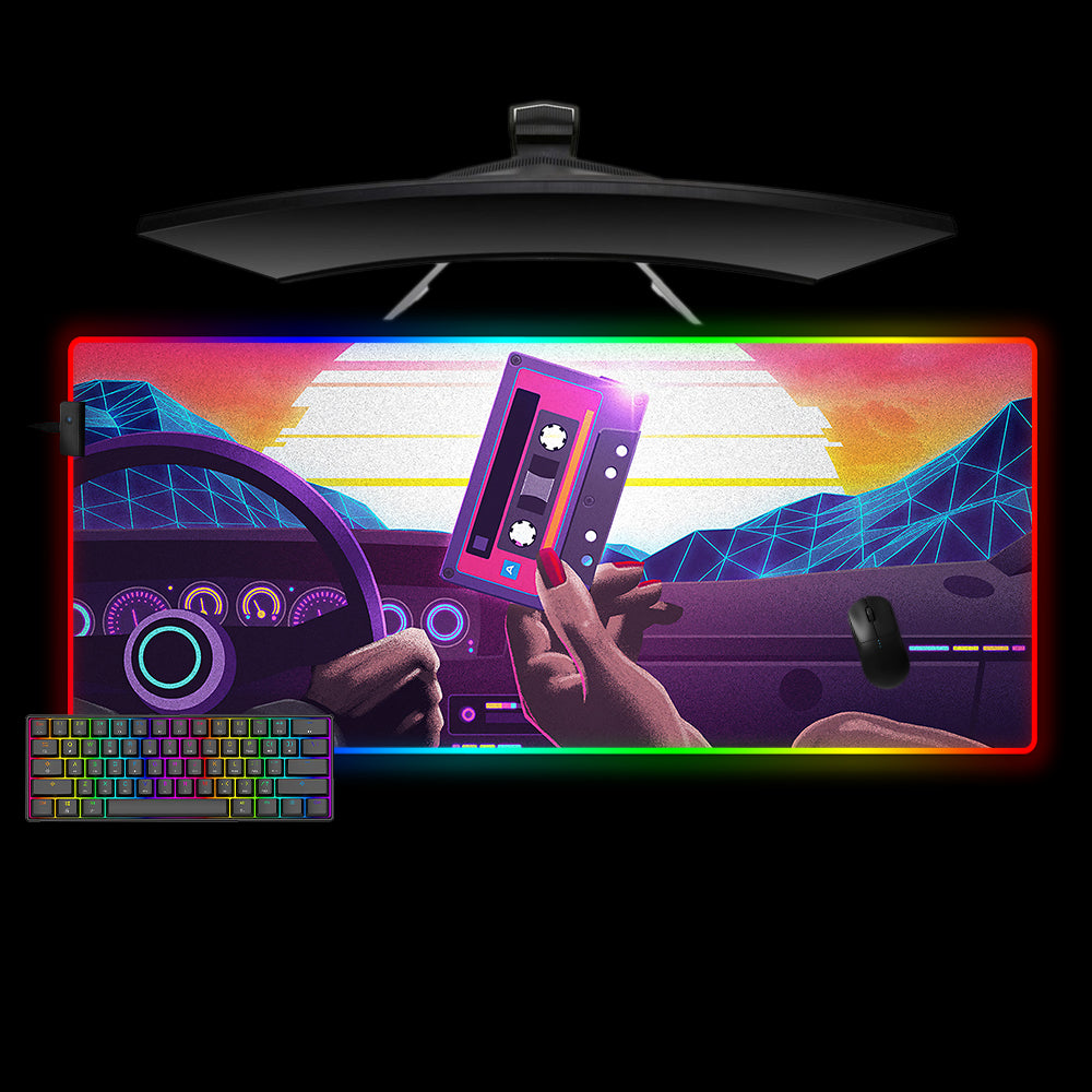 Allleftout Retro Wave Tape Design M-Xxl Size Rgb Gaming Mouse Pad, Computer Desk Mat