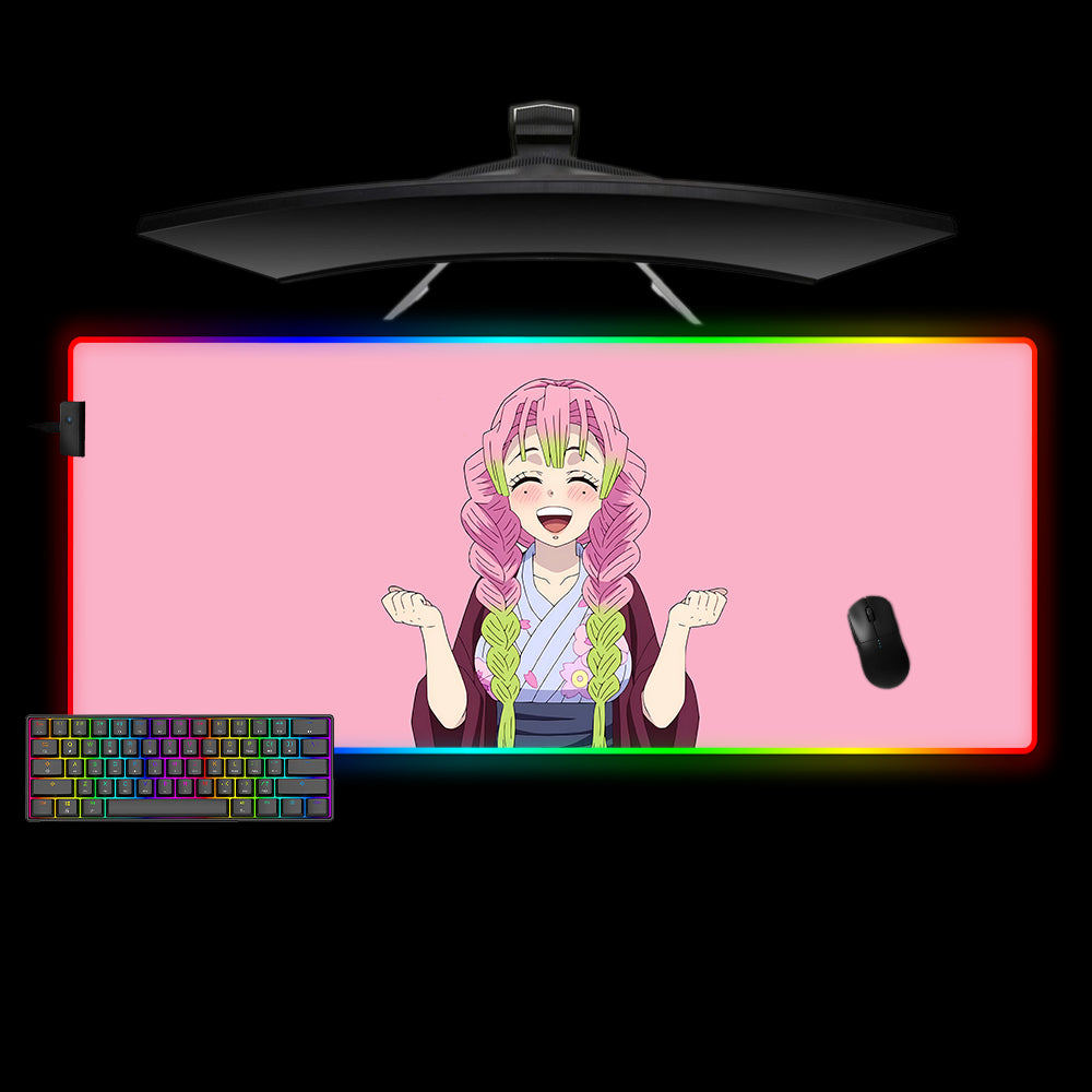 Allleftout Mitsuri Kanroji Happy Design M-Xxl Size Rgb Gaming Mouse Pad, Computer Desk Mat