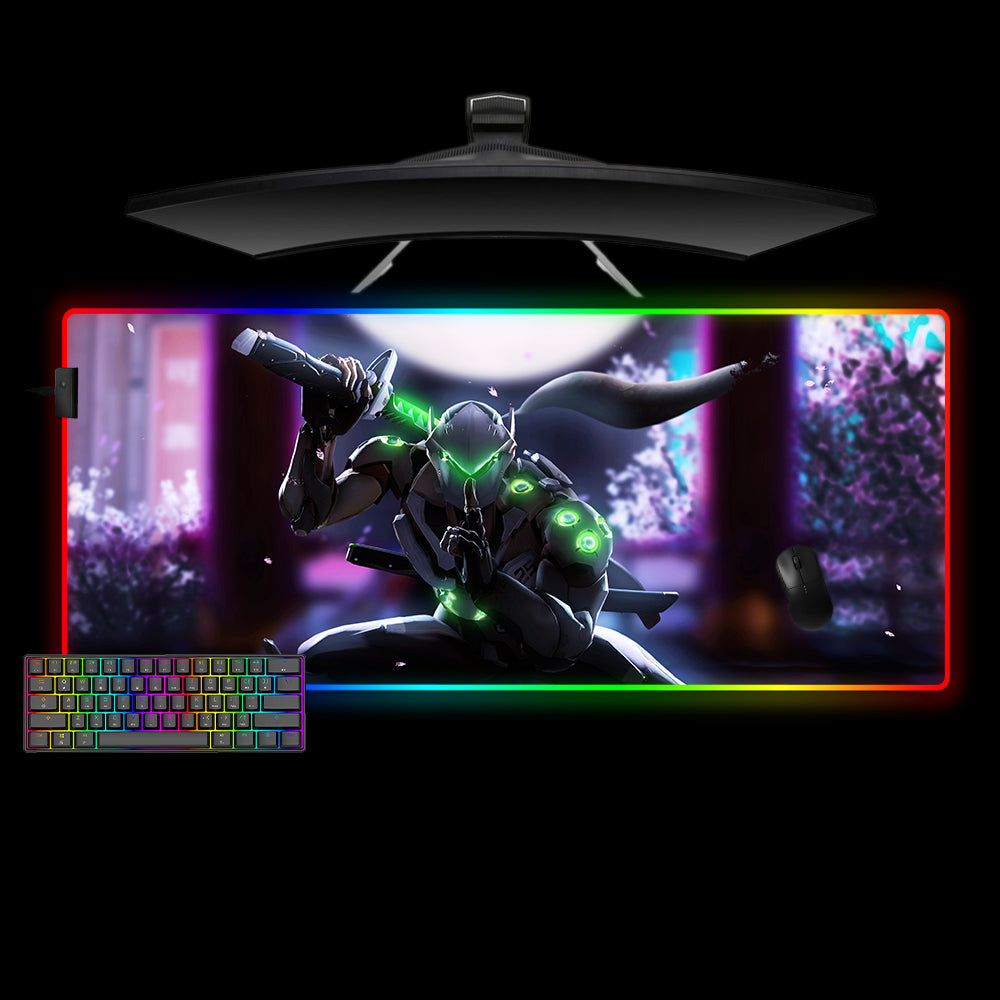 Allleftout Overwatch Genji Design M-Xxl Size Rgb Gaming Mouse Pad, Computer Desk Mat