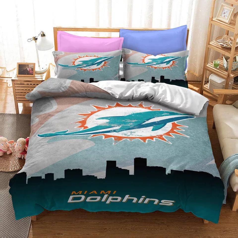 Miami Dolphins Team NFL Duvet Cover Quilt Cover Pillowcase Bedding Set Home Bedroom Decor