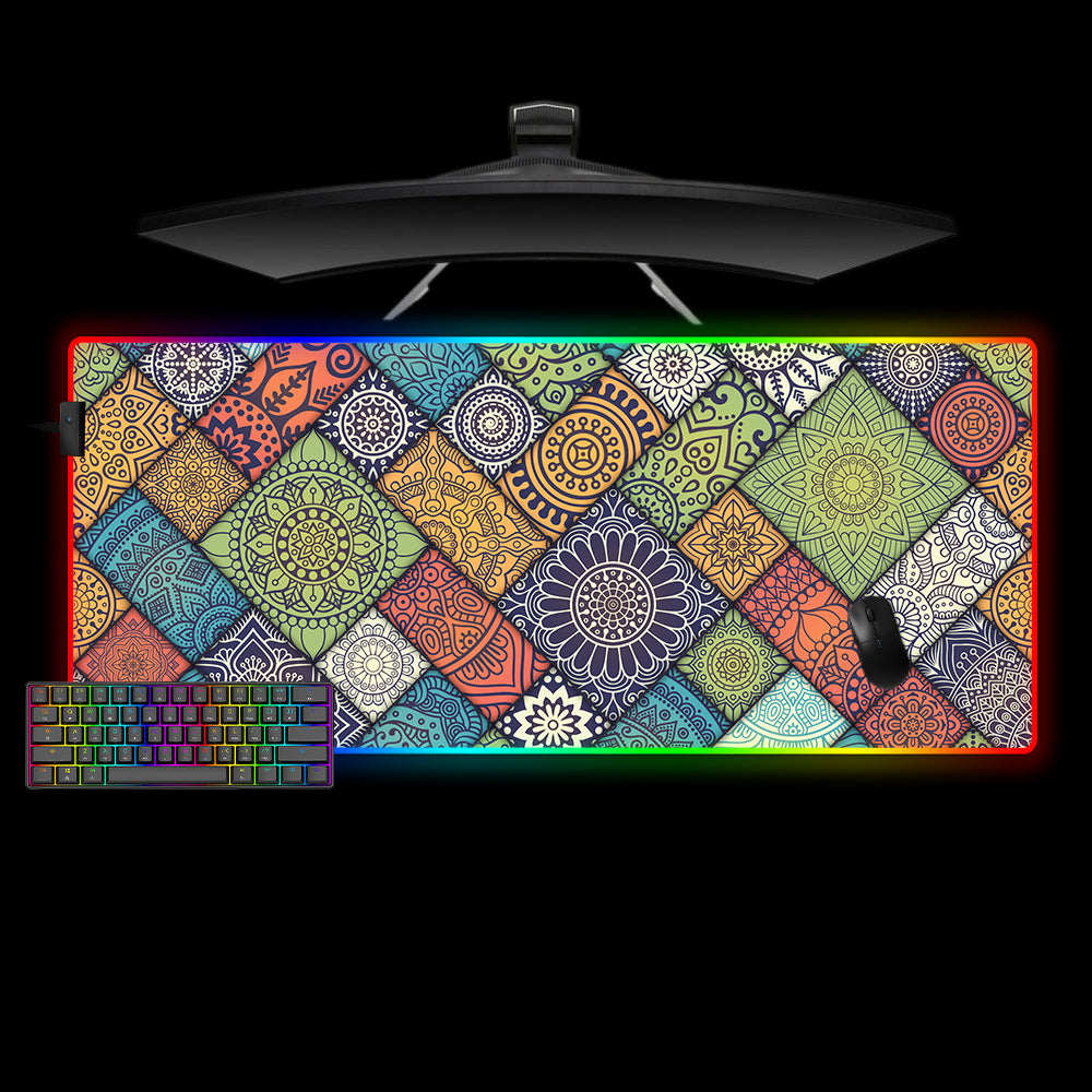 Allleftout Floral Blocks Art Design M-Xxl Size Rgb Gaming Mouse Pad, Computer Desk Mat