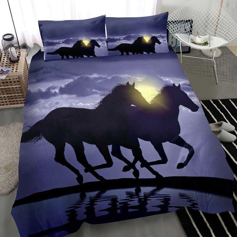 Galloping Horses Bedding Set Running Horse In Breaking Dawn