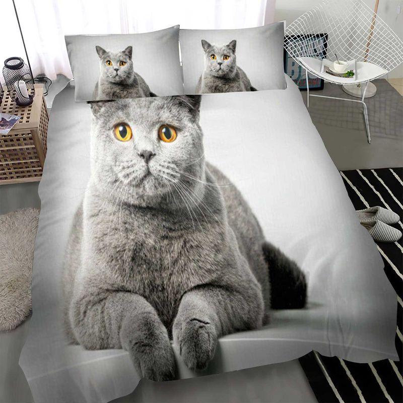 Grey Cat 3d Printed Bedding Set Cute Cat Laying On Bad So Cute