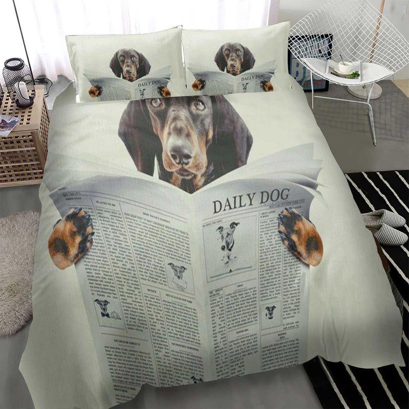 Funny Dachshund Reading Newspaper Bedding Set Daddy Dog Puppy Bedroom Decor