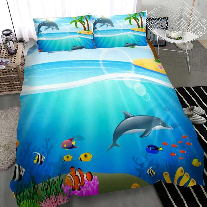 Fishes Dolphin 3d Print Bedding Set Hawaiian Style Beach Dolphin