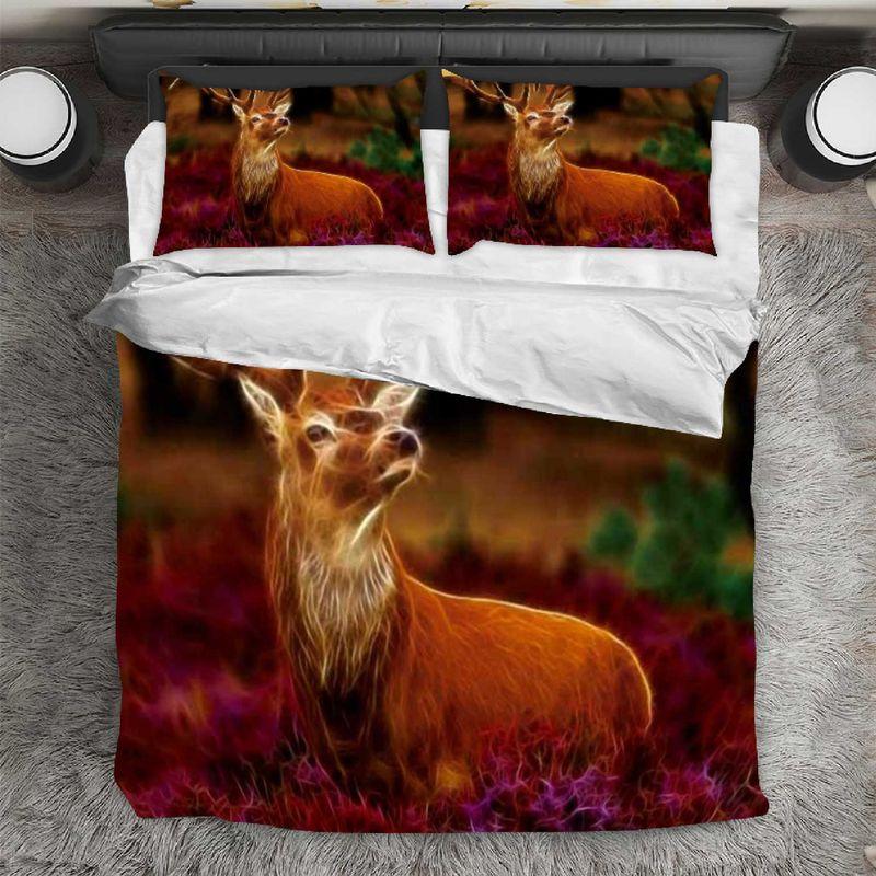 Elk Light Portrait Wildlife Flower Forest Bedding Set Hunting Lover