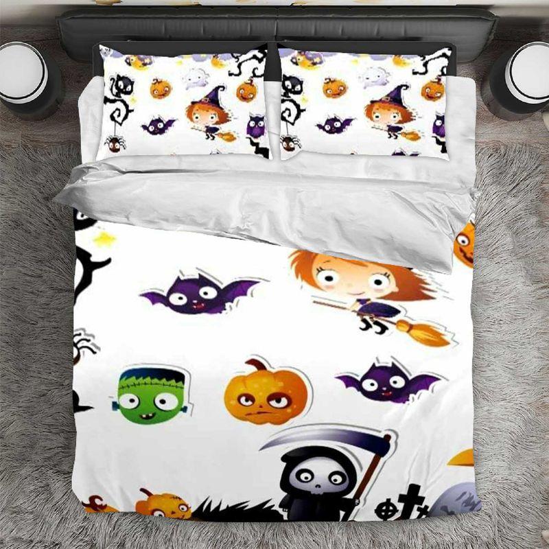 Cartoon Pumpkin Wizard Quilt Bed Set Cartoon Halloween Pattern Kids Gift
