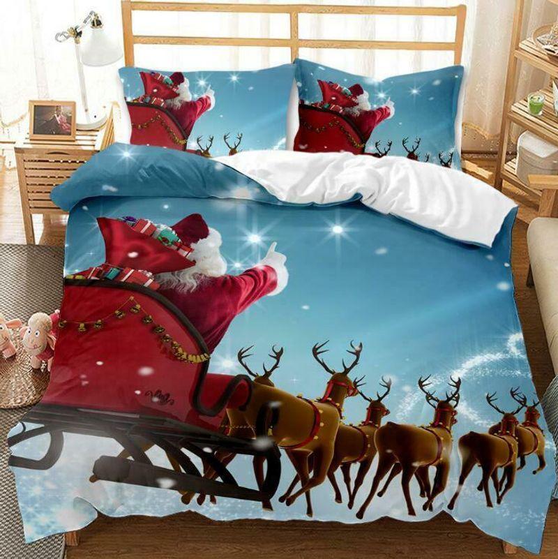 Christmas Sleigh Elks Quilt Bed Set Christmas Night Christmas Gift
