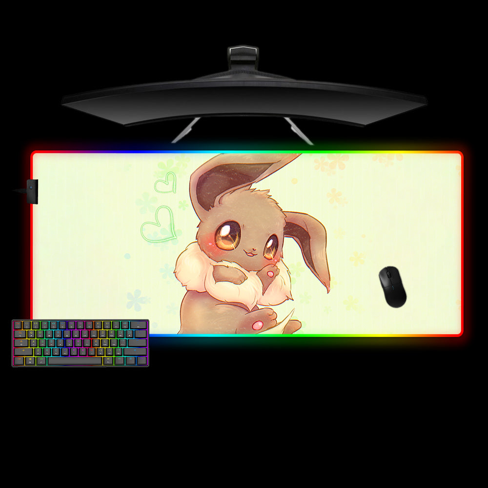 Allleftout Pokemon Lovely Eevee Design M-Xxl Size Rgb Gaming Mouse Pad, Computer Desk Mat