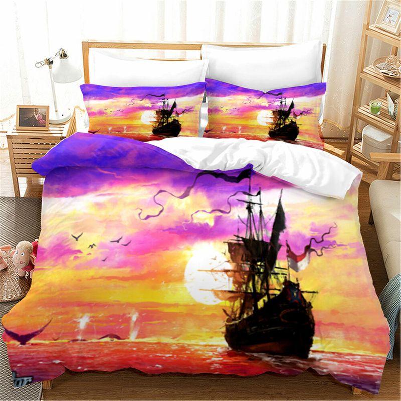Oil Painting Sunset Sea Comforter Set Sunset Ocean Adventure Sailing
