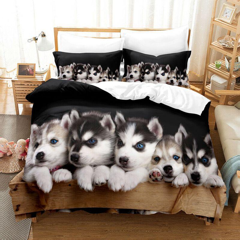 Lovely Husky Dog Baby Quilt Bed Set Husky Wood Cart Dog Mom Gift