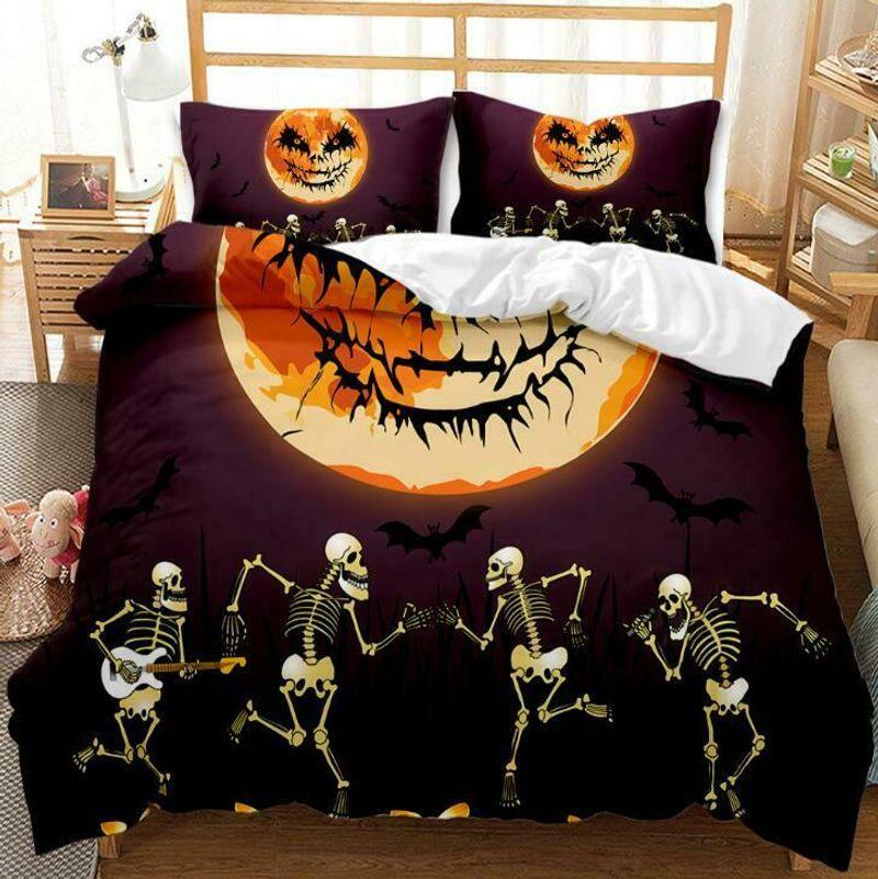 Skeleton Carnival Bedding Set Dancing Skeleton Moon Halloween Day Gift