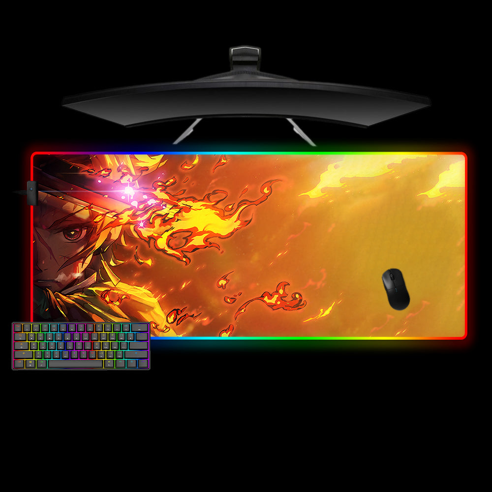 Allleftout Demon Slayer Tanjiro Fire Design M-Xxl Size Rgb Gaming Mouse Pad, Computer Desk Mat