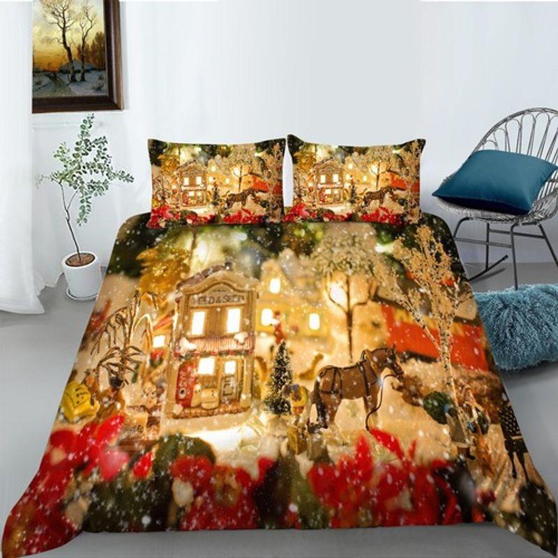 Beautiful Christmas Night Bedding Set Quilt Cover Christmas Coming To Town