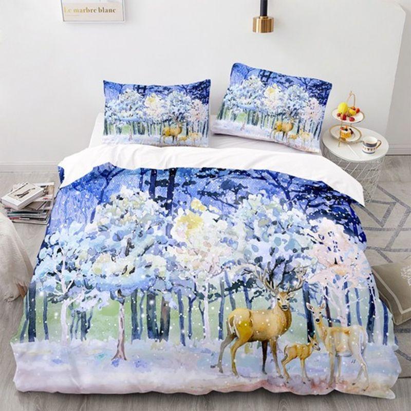 Deer Family Bedding Set Beautiful Family Deer Winter Art Family Gift