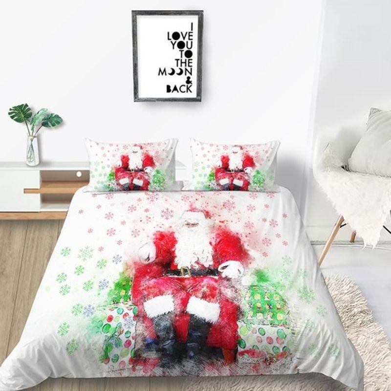 Hohoho Santa Claus Oil Painting Bedding Set Snowman Christmas Gift