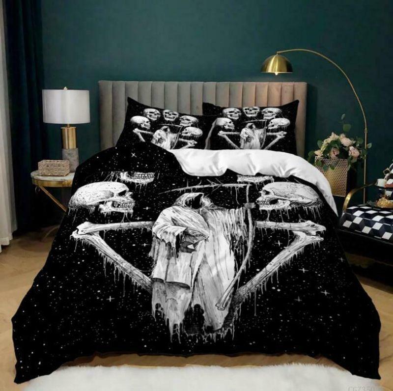 Ink Skulls Duvet Cover Bedding Set Skull Lovers Skeleton Halloween Day Gift