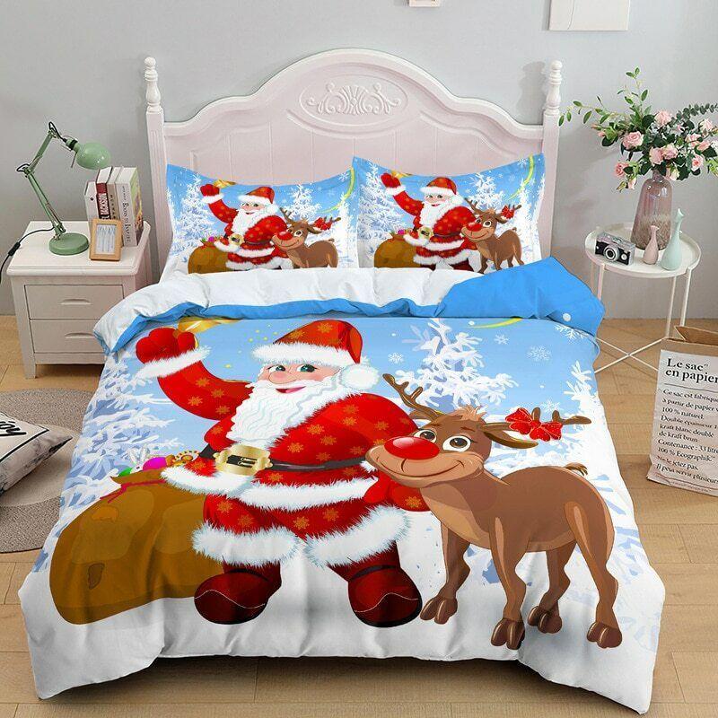Snowflakes Christmas Tree Santa Snowman Bedding Sets Hohoho Cartoon Santa