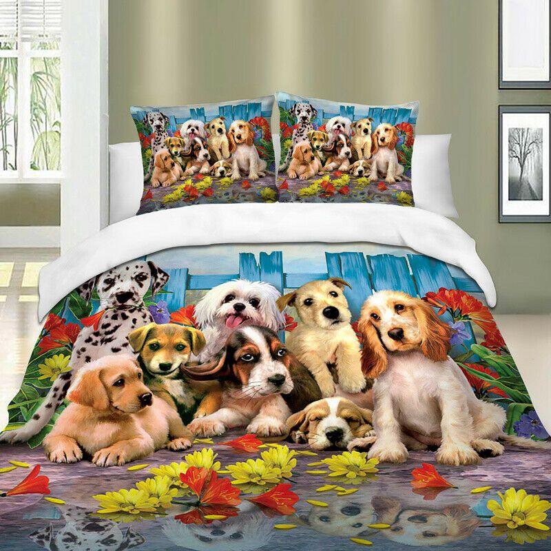 Puppies Dog Addict Floral Bedding Set Dalmatian Basset Hound Lover