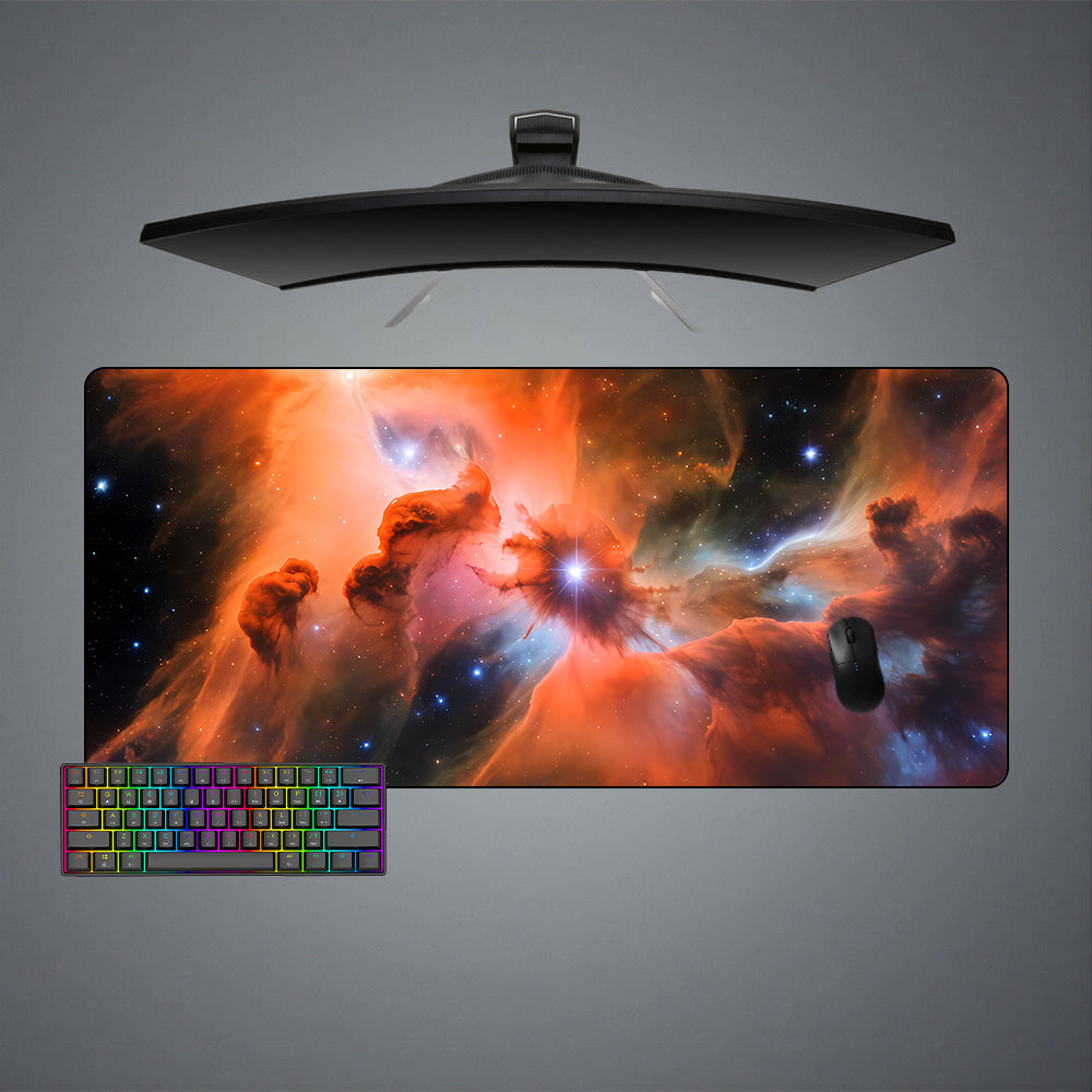 Allleftout Orange Cloudy Nebula Design M-Xxl Size Gaming Mouse Pad, Computer Desk Mat