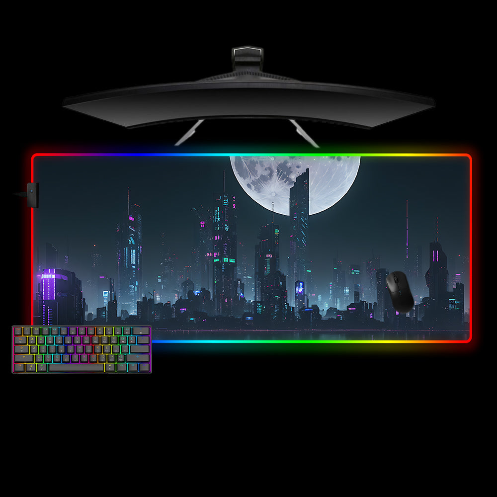 Allleftout Moonlit Cyberpunk City Design M-Xxl Size Rgb Gaming Mouse Pad, Computer Desk Mat