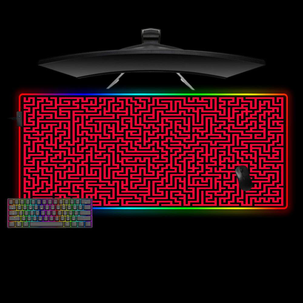 Allleftout Red And Black Maze Design M-Xxl Size Rgb Gaming Mouse Pad, Computer Desk Mat