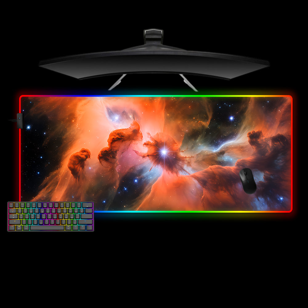 Allleftout Orange Cloudy Nebula Design M-Xxl Size Rgb Gaming Mouse Pad, Computer Desk Mat