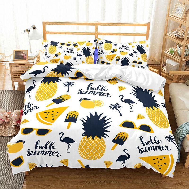 Graffiti Pineapple Bedding Set Tropical Style Ice Cream Hello Summer