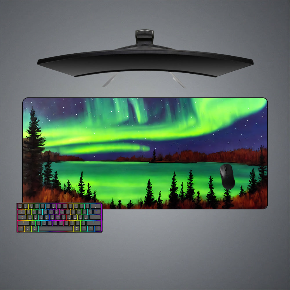 Allleftout Green Northern Lights Painting Design M-Xxl Size Gaming Mouse Pad, Computer Desk Mat