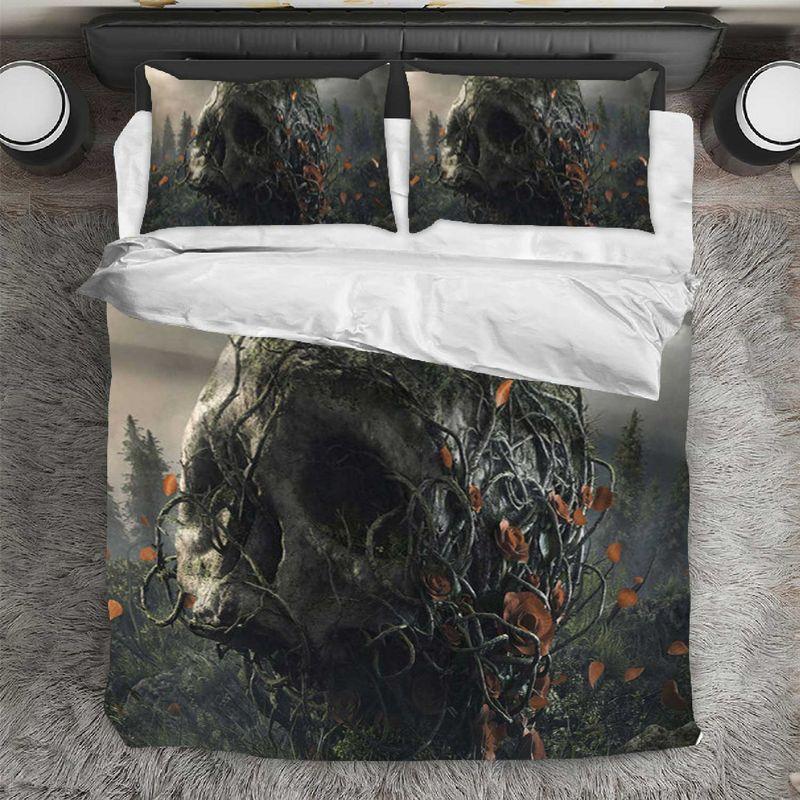 Rose And Skull Bedding Set Vintage Tropical Skull Day Of The Dead Halloween Gift
