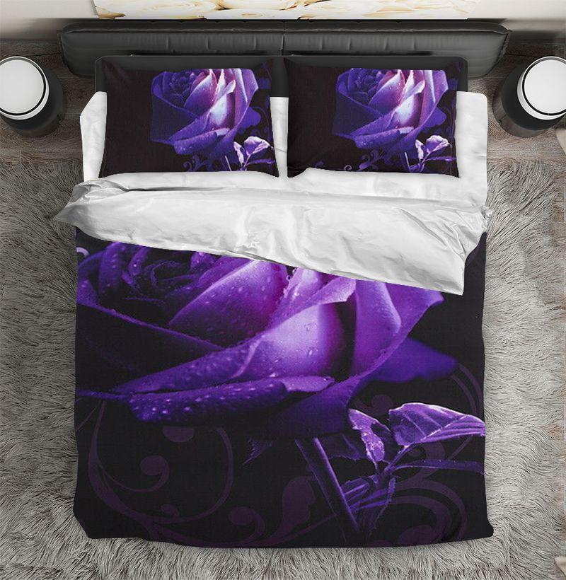 Purple Rose Bedding Set Purple Flowers Floral Rose Lovers Gift Idea Girlfriend Gift