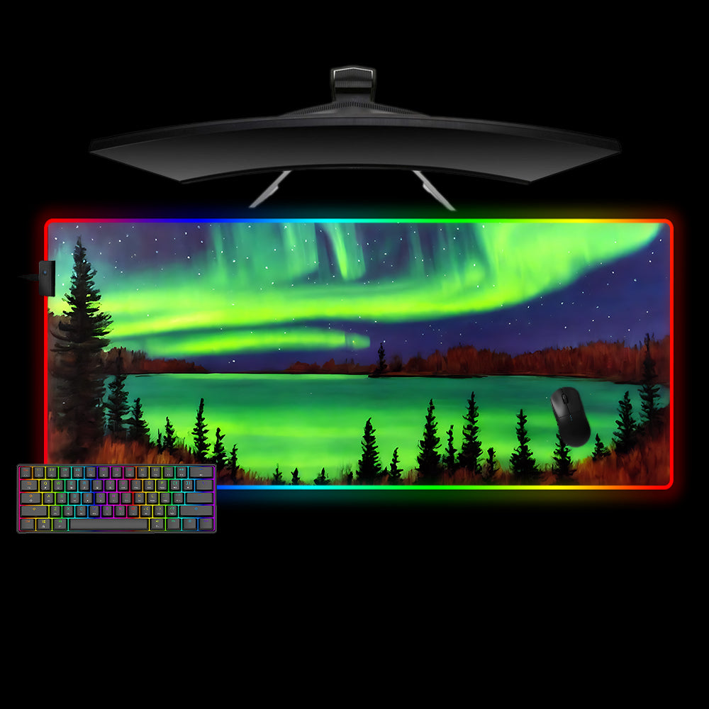 Allleftout Green Northern Lights Painting Design M-Xxl Size Rgb Gaming Mouse Pad, Computer Desk Mat