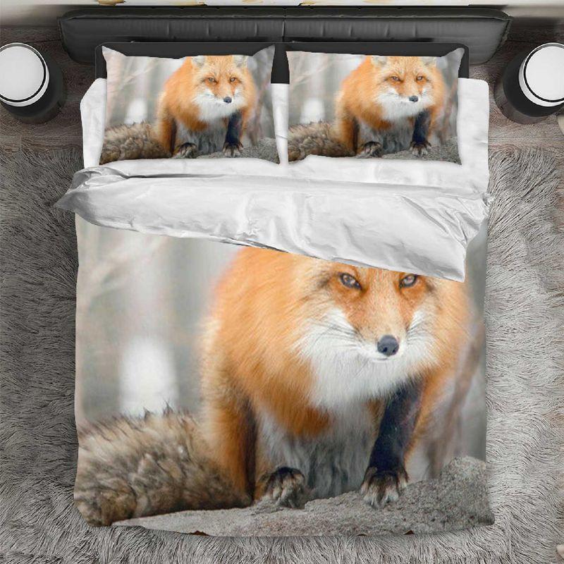3d Cunning Fox Duvet Animal Bedding Set Red Fox Animal Winter Gift