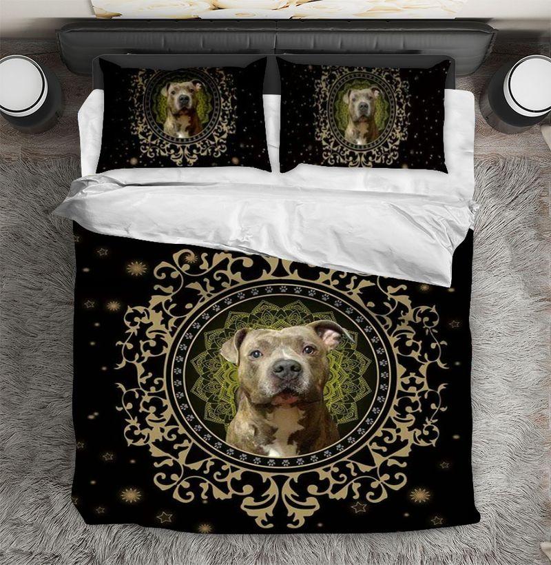Dog Image Duvet Cover Bedding Set Pitbull Mandala Dog Lovers Gift