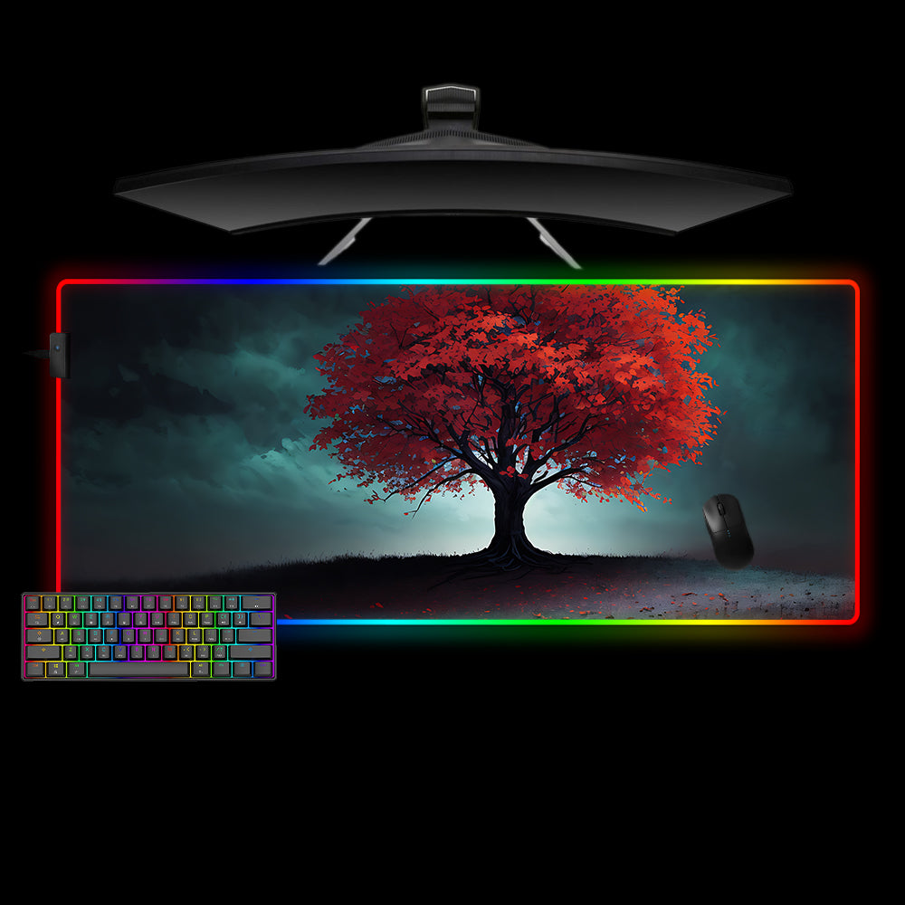 Allleftout Lone Red Tree Painting Design M-Xxl Size Rgb Gaming Mouse Pad, Computer Desk Mat