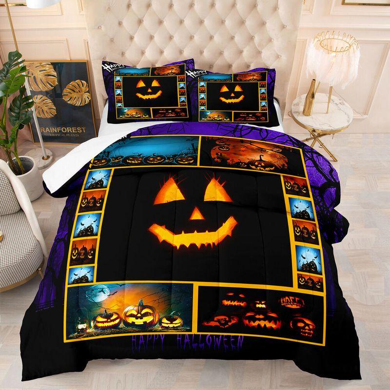Halloween 3d Print Design Quilt Bed Sets Pumpkin Face Print Son Daughter Gift