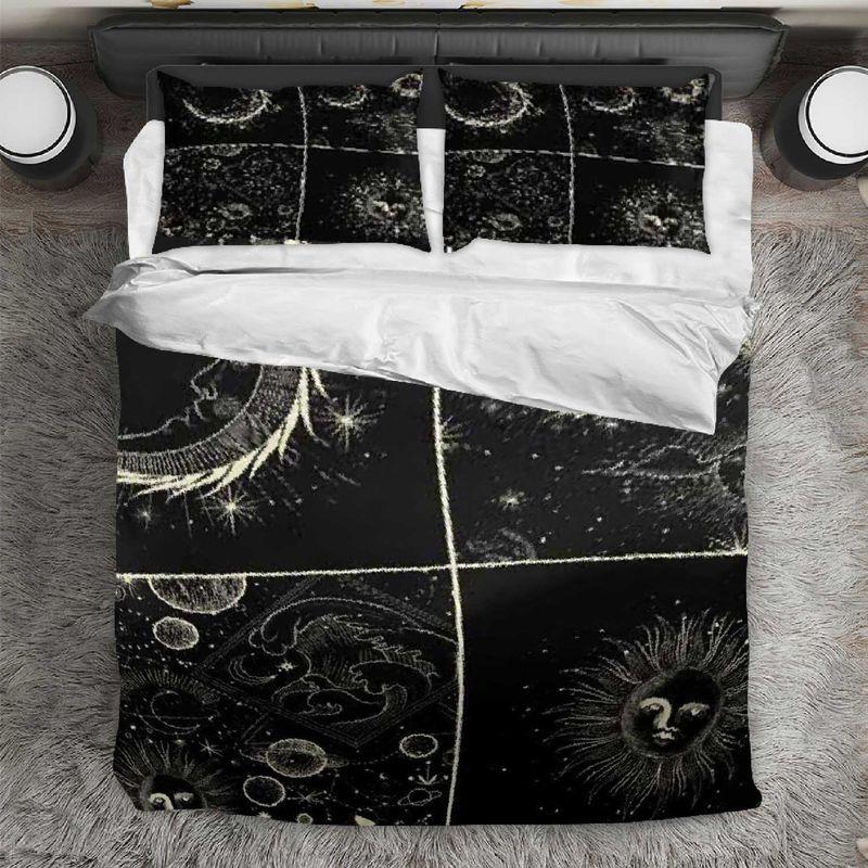 Square Sun Moon God Black Bedding Set Space The Sun Moon Lovers Gift