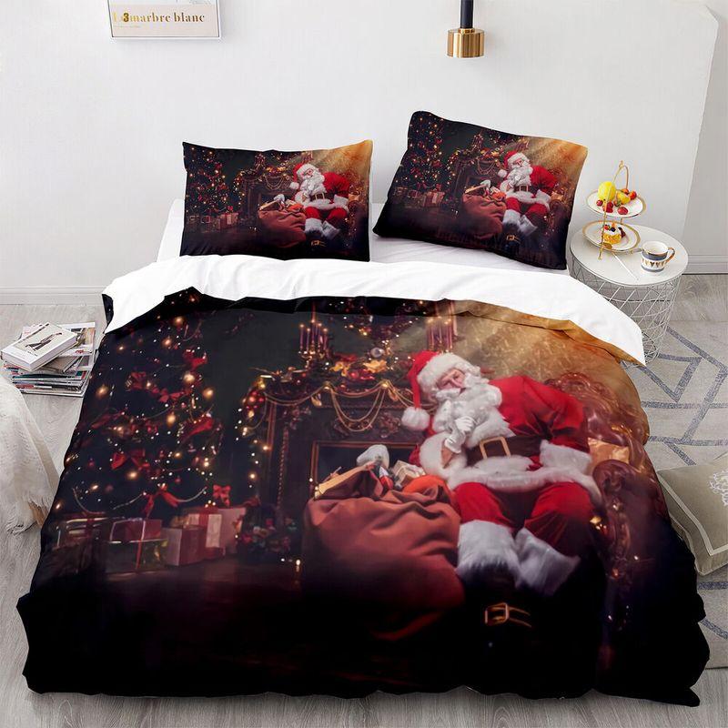 Merry Christmas Duvet Cover Bedding Set Santa Clause Home Decor