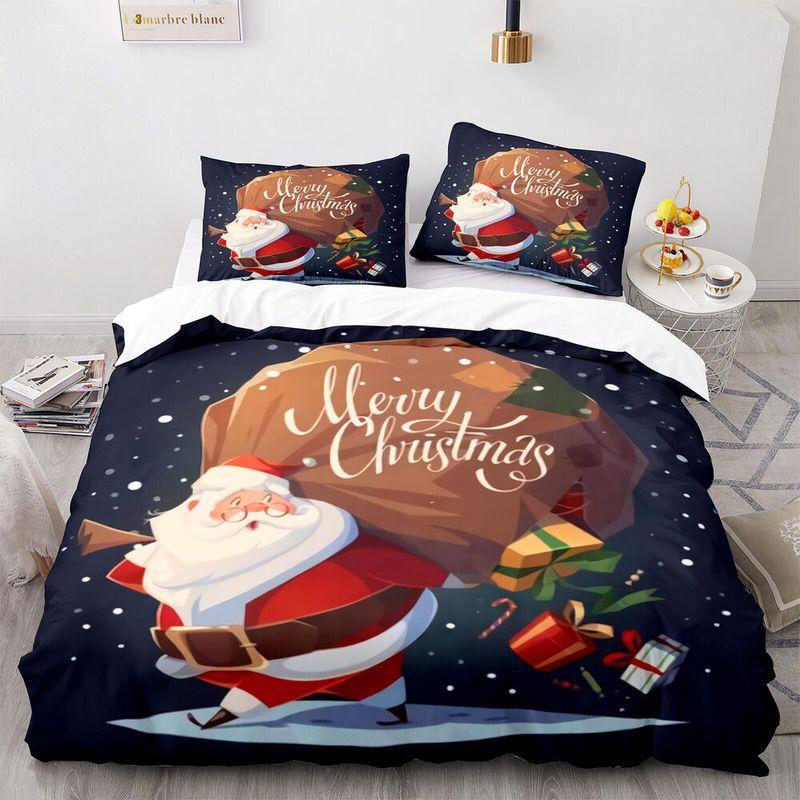 Merry Christmas Quilt Bed Sets Santa Claus With Broken Gift Bag Christmas Gift